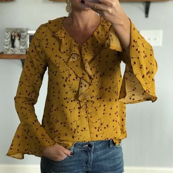 Tops - Bell Sleeve, Ruffle Front Top